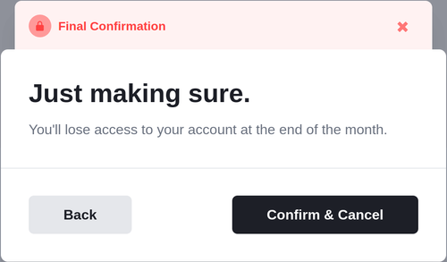 Cancellation Confirmation interface with subscription impact details